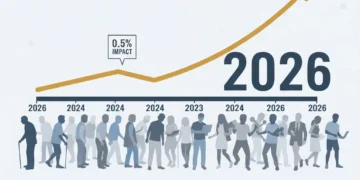 Graphic showing economic growth trajectory with an aging US population impact by 2026