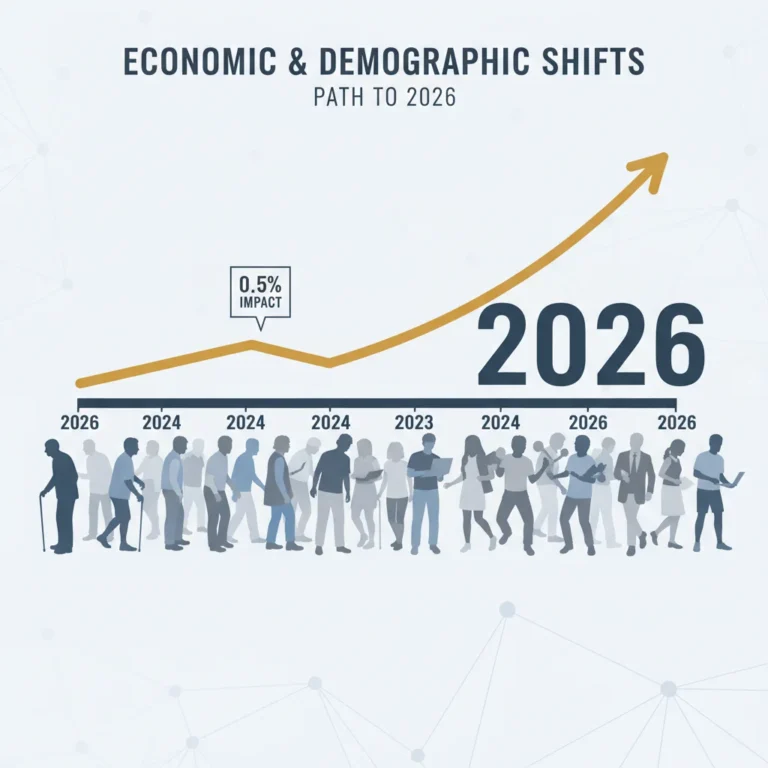 Graphic showing economic growth trajectory with an aging US population impact by 2026