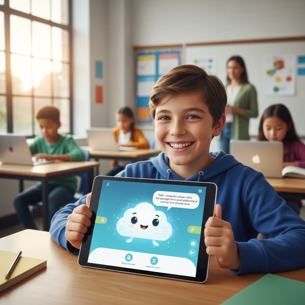 AI tutor providing personalized learning feedback to a K-12 student.