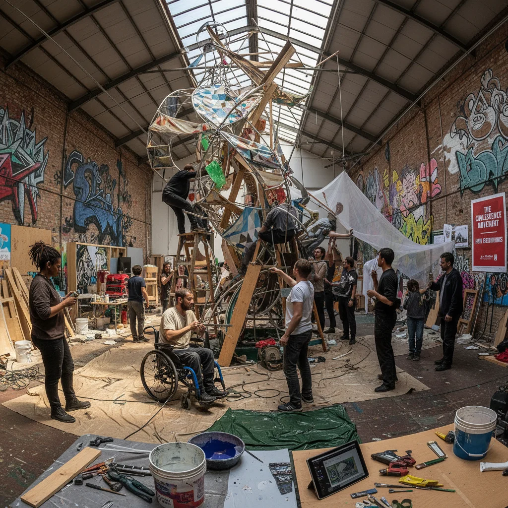 Artists collaborating on a large-scale art installation