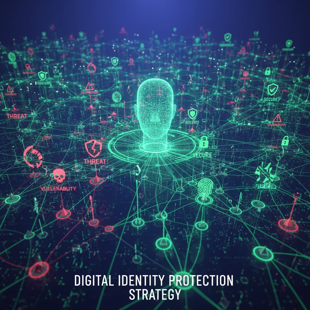 Complex network showing secure and vulnerable data points, illustrating cyber threat landscape