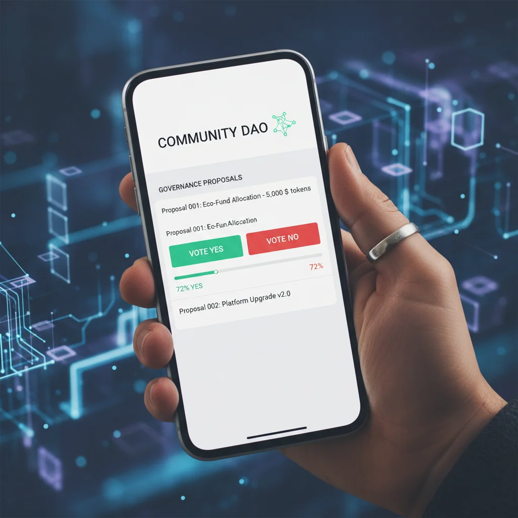 Smartphone displaying a DAO interface for community governance