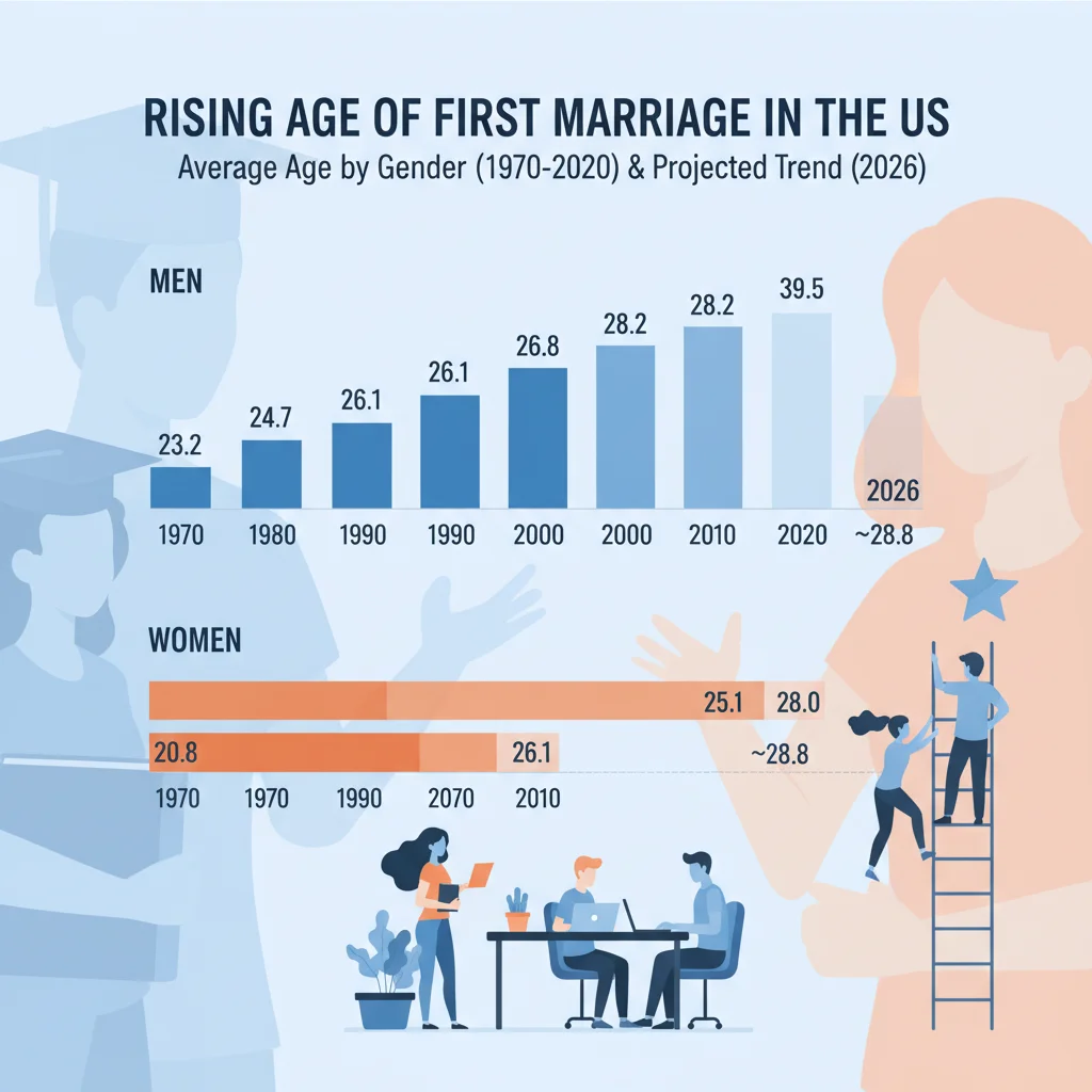 Chart showing increasing age of first marriage in the US