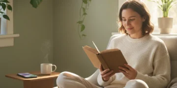 Mastering Digital Focus: Your 30-Day Digital Detox Blueprint Person reading a book, embracing digital detox and improved focus.