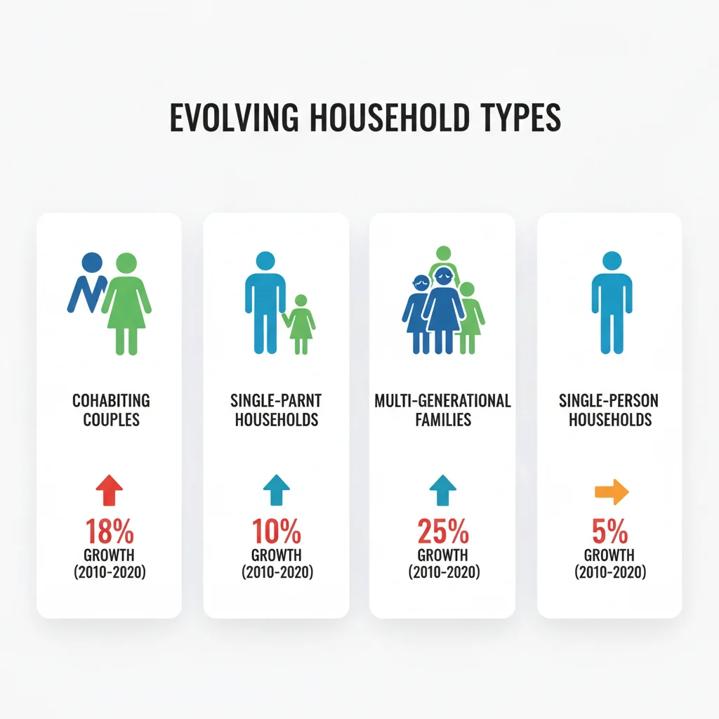 Infographic illustrating diverse non-traditional household types