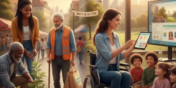 US Volunteerism Trends 2026: Impact & Benefits Diverse volunteers engaging in community service activities, representing modern US volunteerism trends.