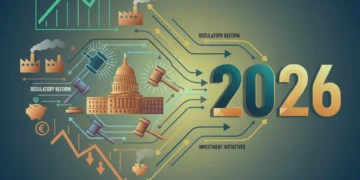 Economic Policy Changes 2026: Impact on US Industries Infographic showing economic trends and policy changes affecting US industries in 2026