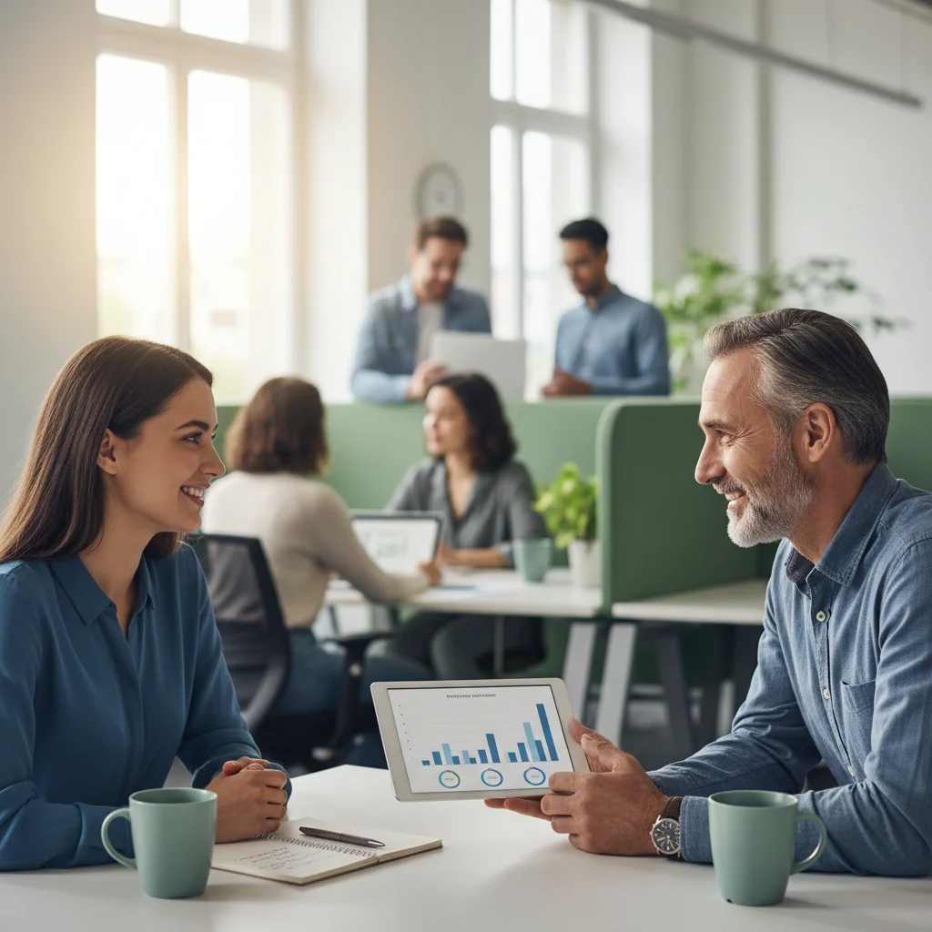 Manager providing constructive feedback to an employee during a one-on-one session.