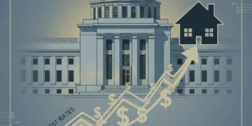 Federal Reserve 2026 Outlook: 0.25% Hike & US Mortgage Impact Federal Reserve building with rising interest rate graph and housing market impact