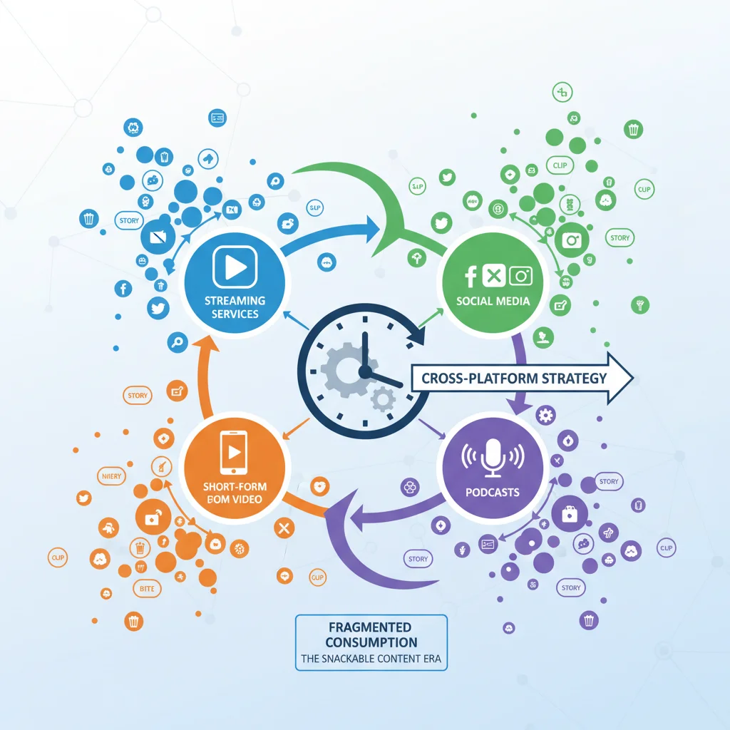 Infographic illustrating fragmented content consumption across multiple digital platforms.