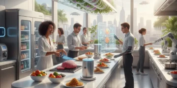 Food Culture in America: 5 Culinary Innovations Shaping Diets by 2026 (RECENT UPDATES, COMPARISON/ANALYSIS) Futuristic kitchen showing diverse culinary innovations and smart food tech in America