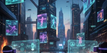 Virtual Experiences 2026: Engaging with Digital Culture's Future Futuristic cityscape with holographic projections and people engaging in virtual experiences in 2026.