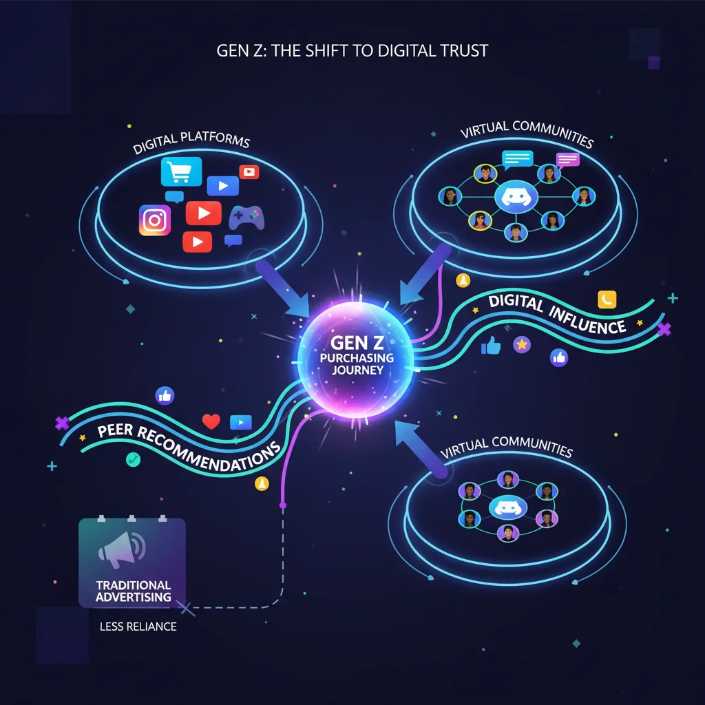 Infographic illustrating Gen Z's digital influence and community-driven purchasing decisions.