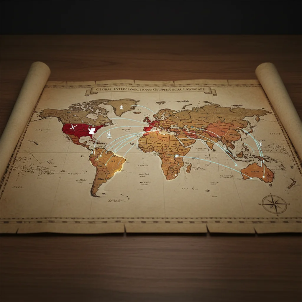 World map highlighting geopolitical hotspots and their connections to the US economy.