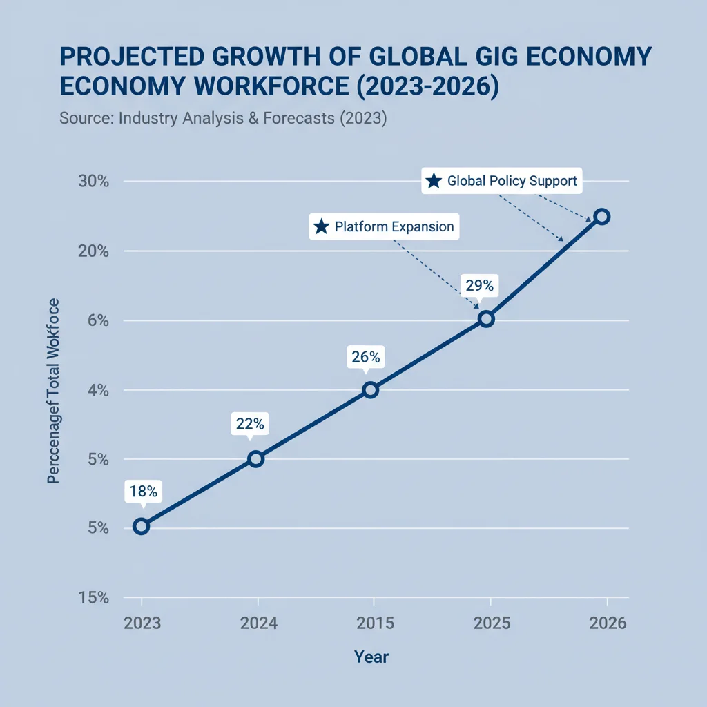 Graph showing a significant upward trend in gig economy workforce growth from 2023 to 2026.
