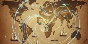 US Export Impact 2026: Analyzing New Trade Agreements & Financial Shifts Global trade routes converging, symbolizing new international agreements and their economic impact on US exports in 2026.