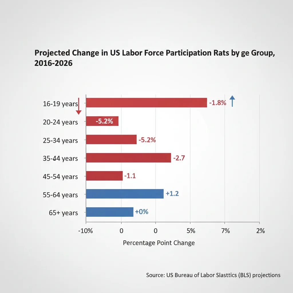Projected US labor force participation rate changes by age group towards 2026