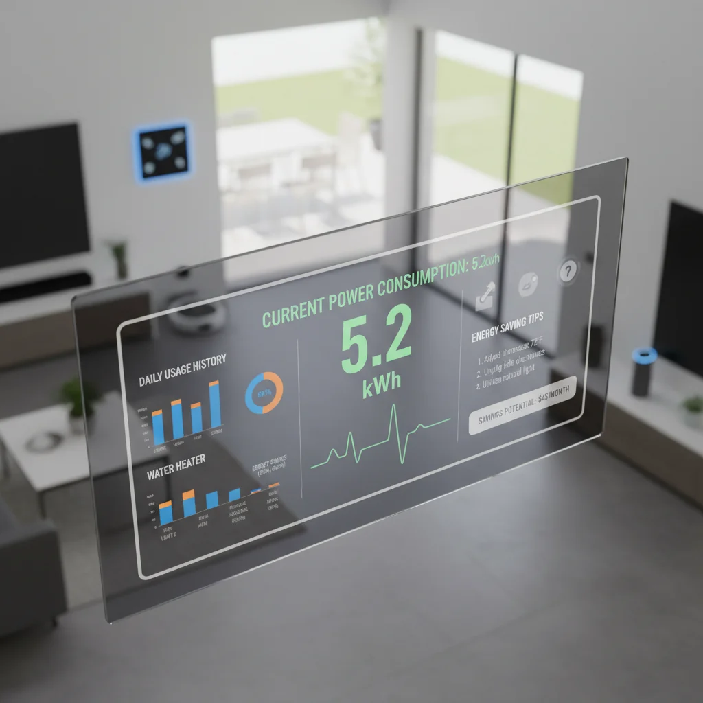 Home energy consumption dashboard with real-time data and smart appliances.