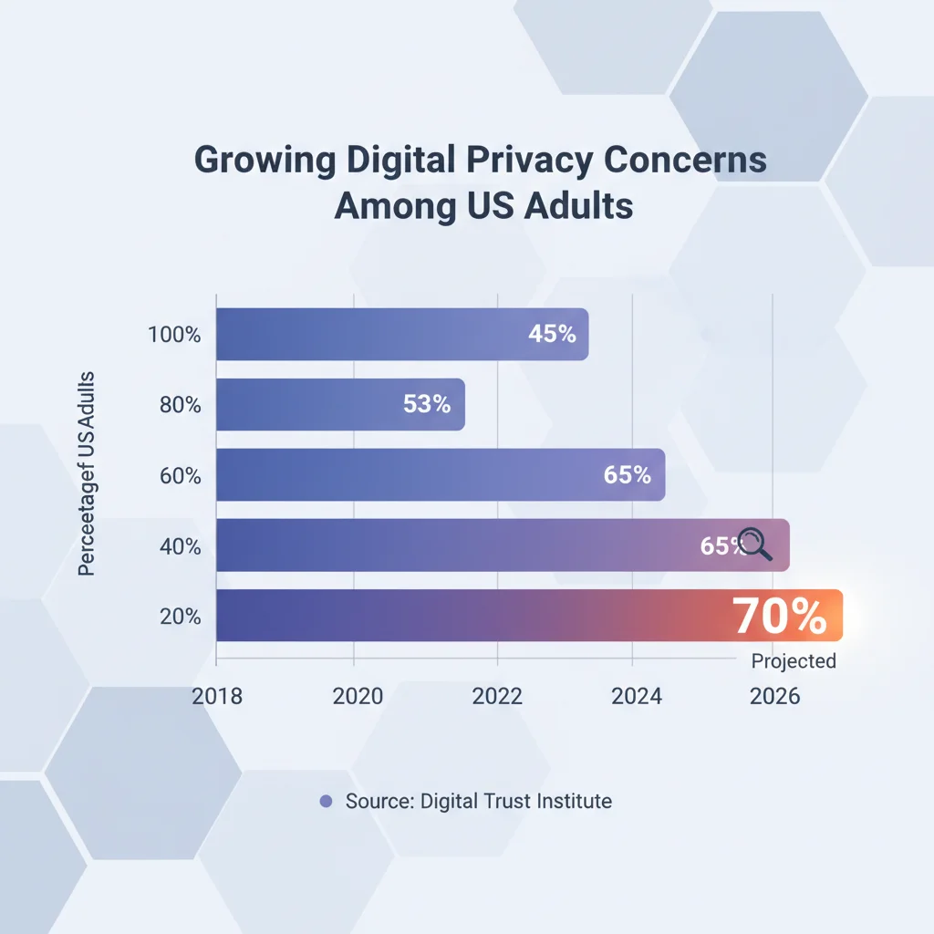 Infographic showing 70% US adults concerned about digital privacy in 2026