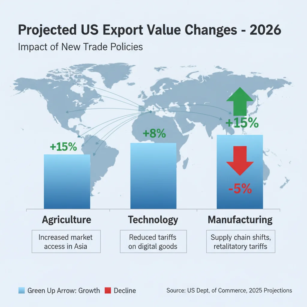 Chart illustrating projected changes in US export values by sector for 2026, reflecting trade policy shifts.