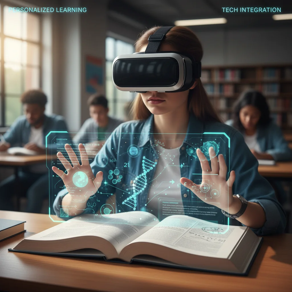 Student using VR for personalized augmented reality learning.