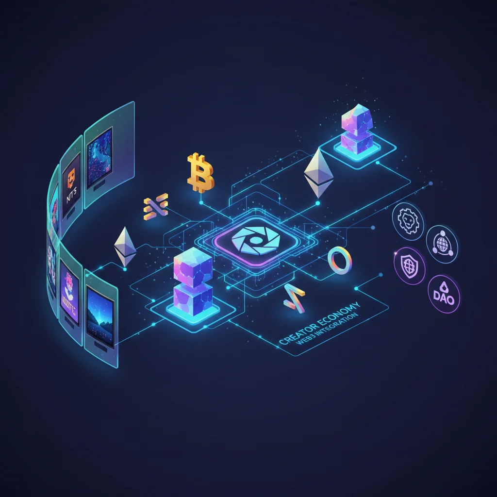 Web3 technology integration with blockchain, NFTs, and DAOs for creators.