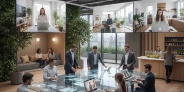 The Future of American Work-Life Balance: 4 Cultural Shifts Impacting Employee Expectations in 2026 Diverse professionals balancing work and life in a modern, flexible 2026 workplace with digital integration.