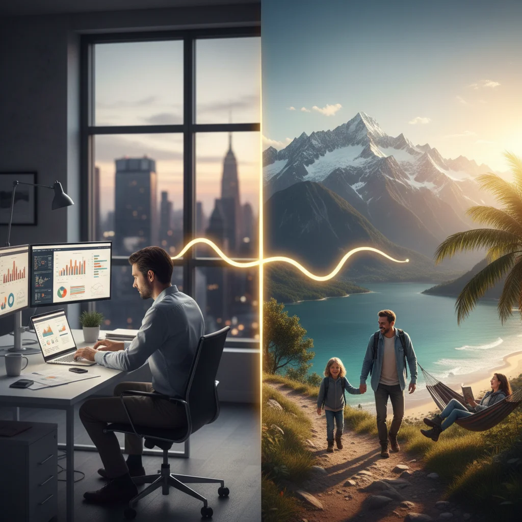 Symbolic image depicting a balanced integration of professional work and personal life.
