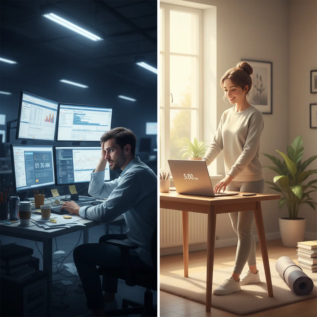 Contrast between overwork and work-life balance in the context of quiet quitting