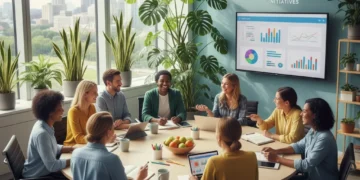 Boosting Workplace Well-being: 3 US Mental Health Programs Delivering 15% Improvement by Q4 2026 Employees smiling and collaborating in a positive office environment, representing workplace mental health.