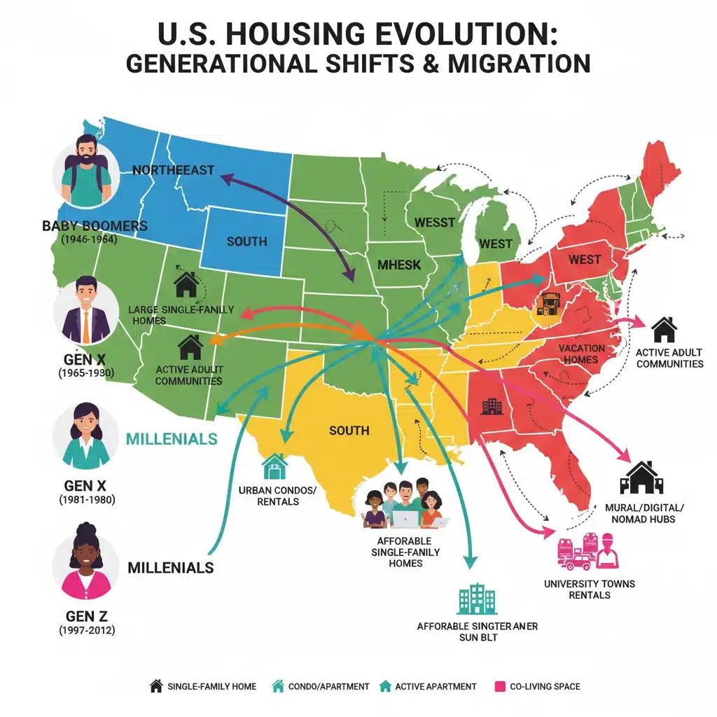 Infographic showing demographic shifts and their influence on housing demand