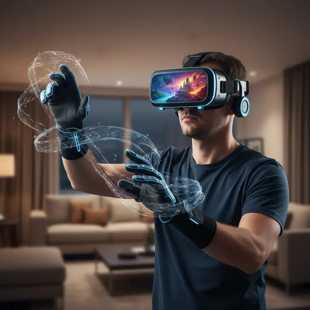 Individual deeply immersed in a virtual reality experience, showcasing advanced immersive entertainment.