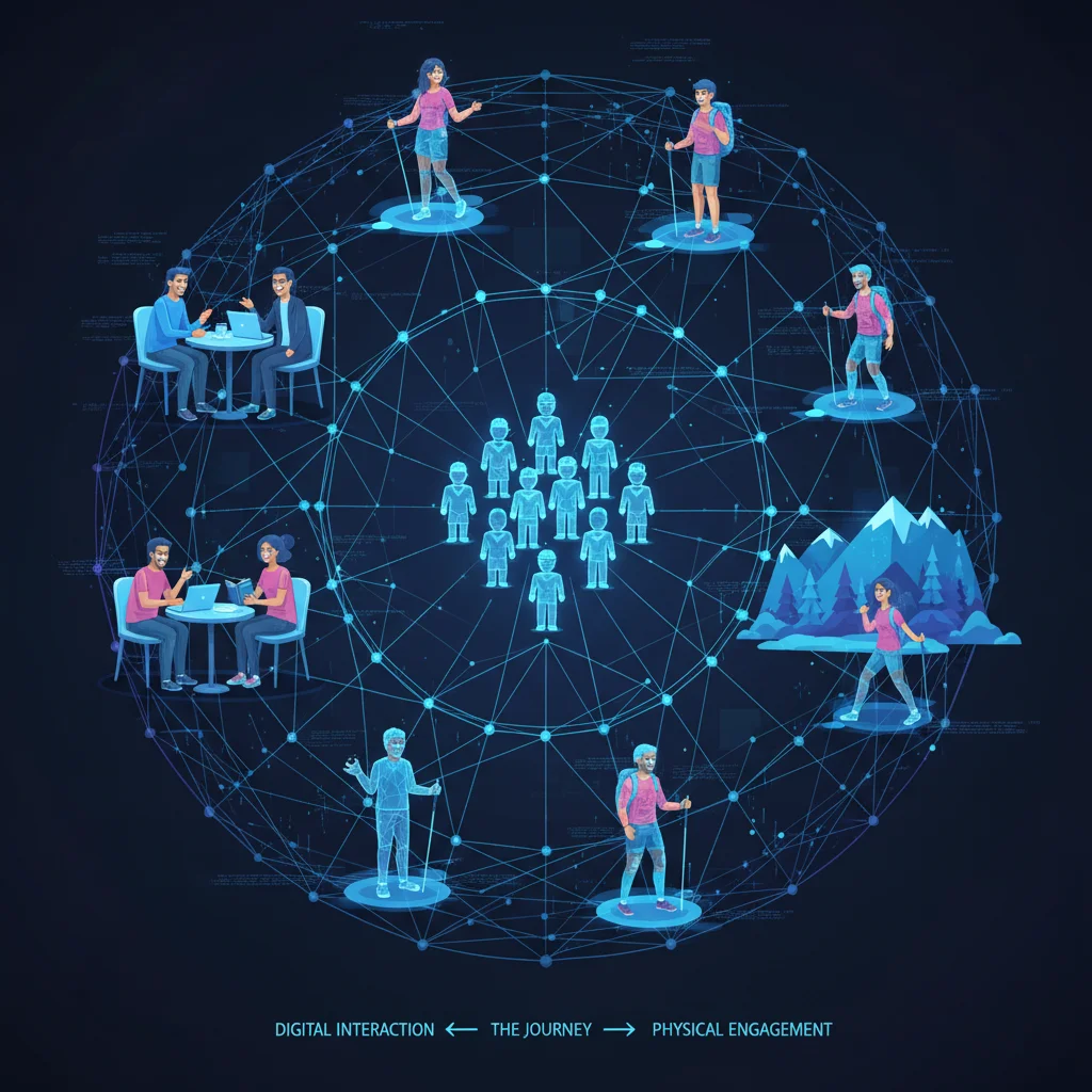 Infographic showing digital avatars evolving into real-world social activities