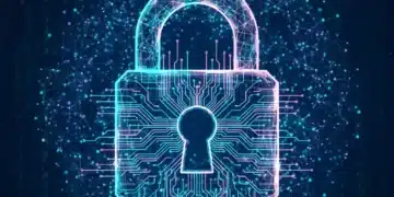 Digital Identity Security: 2026 Protocols & Cyber Threat Updates Futuristic digital padlock protecting interconnected data points, symbolizing robust digital identity security