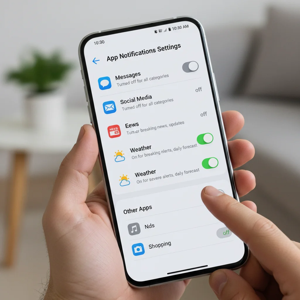 Smartphone notification settings with toggles for various apps