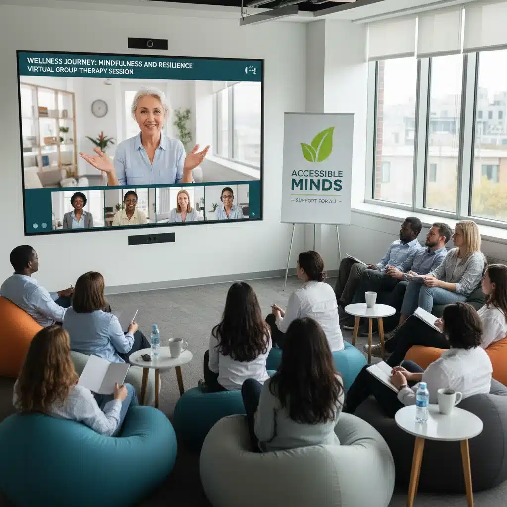 Employees engaging in a virtual mental health workshop, showing accessible support programs.