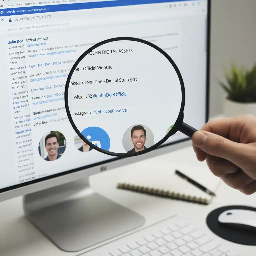 Magnifying glass over search results for online audit